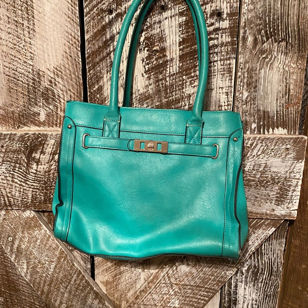 Teal leather purse